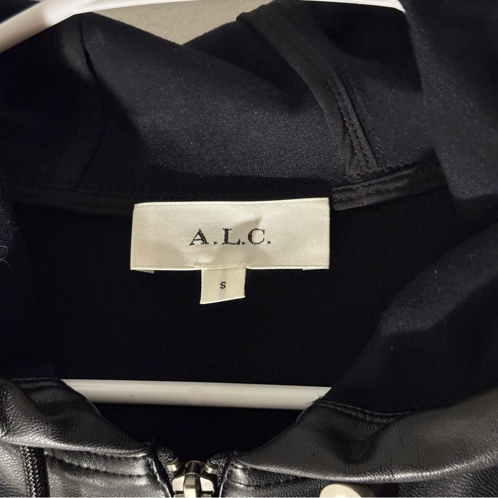 A.L.C. Hooded Faux Leather Full Zip Jacket Size Small in Solid Black - Picture 5 of 8